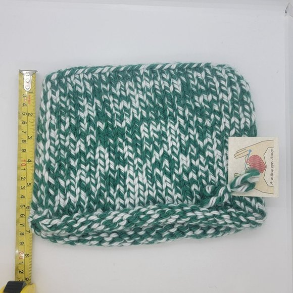 OZ Chunky Hand-Knit Hat cat Adult unisex Beanie hats green white pink Soft cozy - Picture 5 of 6